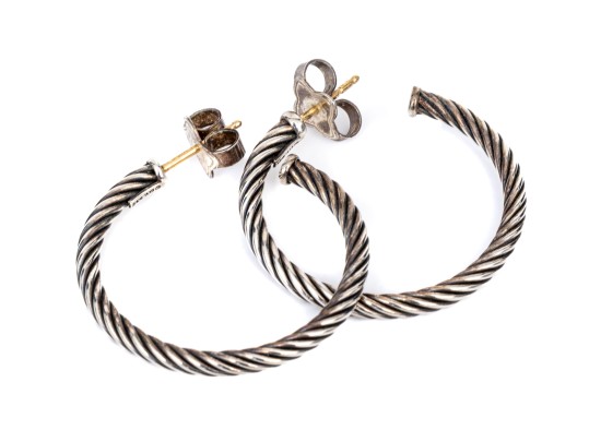 David Yurman Sterling Silver Classic Round Cable Hoop Earrings