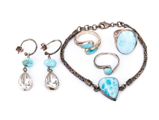 Sterling Silver Collection Of Light Blue Larimar Stone Jewelry