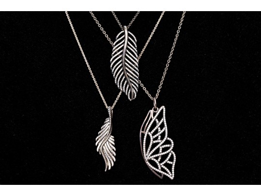 Pandora Sterling Silver Collection Of Crystal Set Wing, Feather And Butterfly Motif Jewelry