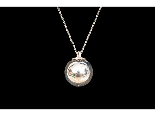 Tiffany & Co. Sterling Silver Striking HardWear 19mm Ball Pendant On Opera Length Chain, With Box