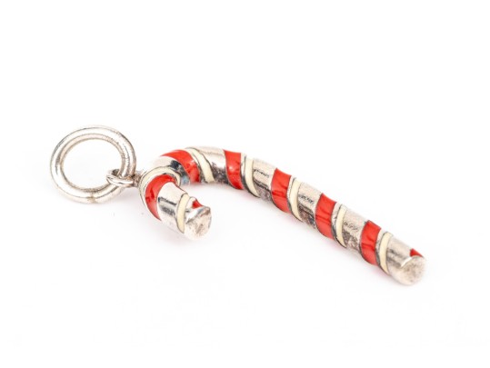 Tiffany & Co. Sterling Silver Festive Red And White Enamel Candy Cane Charm