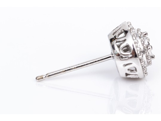 Sterling Silver Pair Of Diamond Set Cluster Stud Style Earrings, App. 0.13 TCW