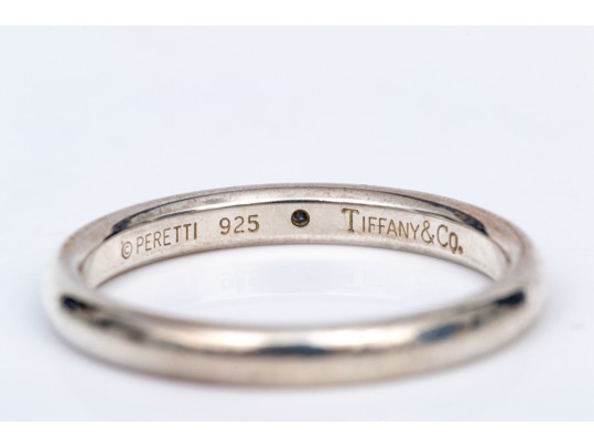 Tiffany & Co. Sterling Silver Pretty Elsa Peretti Flush Set Sapphire Stack Ring, Size 8