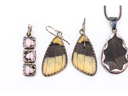 Sterling Silver Collection Of Unique Butterfly Wing Motif Jewelry Pieces
