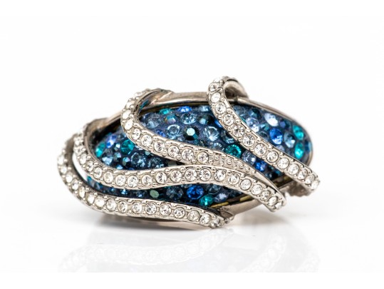 Swarovski Crystal Opera Length Necklace With Blue And White Crystal With Matching Ring