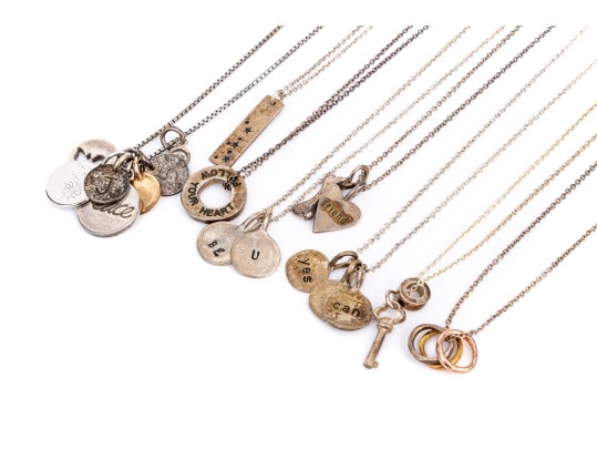 Collection Of Sterling Silver Inspirational Message Charms And Pendants, Including Be U, On Chains