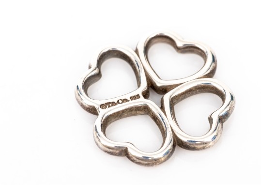 Tiffany & Co. Sterling Silver Quatrefoil Patterned Open Heart Motif Pendant