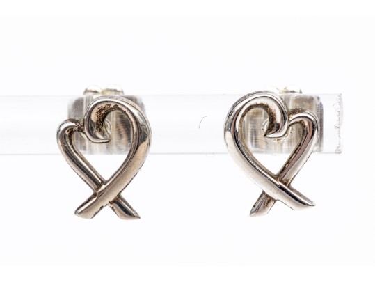Tiffany & Co. Sterling Silver Paloma Picasso Open Heart Ribbon Stud Earrings