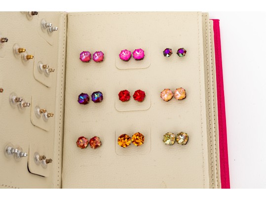 Collection Of Colorful Costume Jewelry Stud Earrings Set With Sterling Silver Posts
