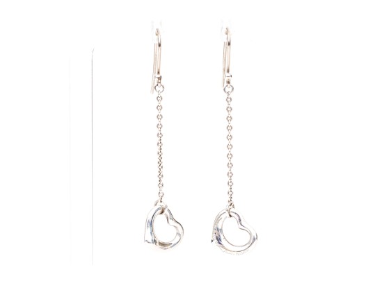Tiffany & Co. Sterling Silver Elsa Peretti Iconic Small Open Heart Drop Pendant Earrings