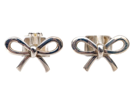 Tiffany & Co. Sterling Silver Charming Bow Motif Stud Earrings
