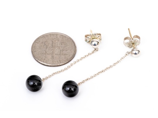 Tiffany & Co. Sterling Silver Contemporary 6.5 Mm Black Onyx Ball Pendant Earrings