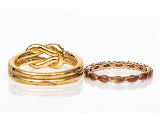 Swarovski Collection Of Six Rings, Rose, White And Yellow Tones, Sizes 5 3/4 To 7