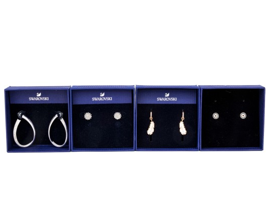 Swarovski Quartet Of Crystal Set Earrings, Stud And Drop Pendant Styles, Boxed