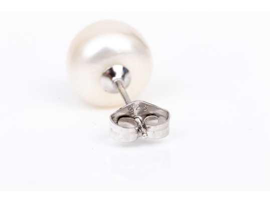 Sterling Silver Set Of Two Cultured Freshwater Pearl Stud Earrings, 8.25 Mm