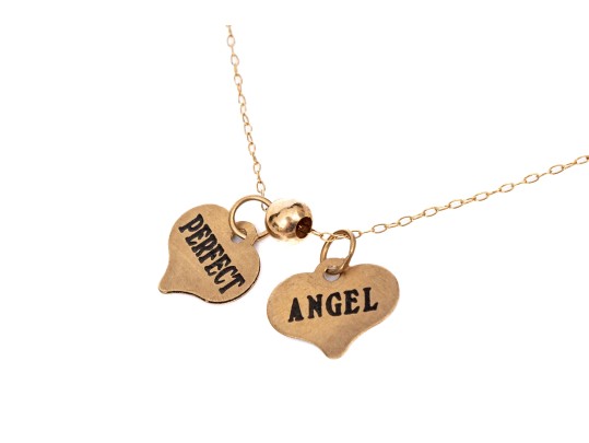 10k Yellow Gold Delicate Heart Motif Inspirational Charm Necklace, 