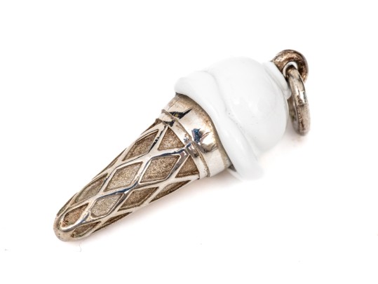 Tiffany & Co. Sterling Silver Lighthearted White Enamel Ice Cream Cone Charm