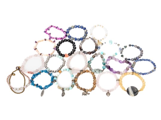 Collection Of Eighteen Stone Bead Bracelets And Two Cultured Freshwater Pearl Bracelets
