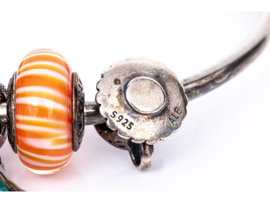 Pandora Sterling Silver Magical Disney Themed Charms, On A Sterling Bangle Bracelet
