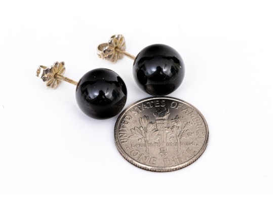 Tiffany & Co. Sterling Silver Classic 10mm Black Onyx Ball Stud Earrings