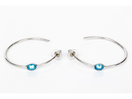 Swarovski Crystal Large Round Hoop Earrings, Blue Crystal Set