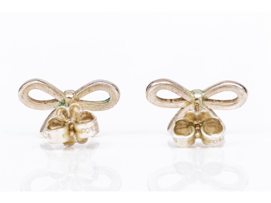 Tiffany & Co. Sterling Silver Charming Bow Motif Stud Earrings