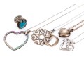 Collection Of Sterling Silver Heart Motif Pendants Plus One Heart Scatter Pin