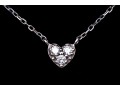 14k White Gold Fine Curb Link Chain And Tiny Pave Diamond Set Heart Necklace, App. 0.03 TCW
