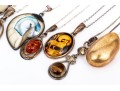 Sterling Silver Collection Of Ten Stone, Glass, Amber And Composite Necklaces