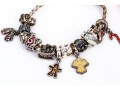 Pandora Sterling Silver Christmas Themed Charms, On A Woven Champagne Cord Bracelet