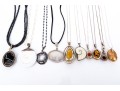 Sterling Silver Collection Of Ten Stone, Glass, Amber And Composite Necklaces