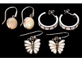 Sterling Silver Collection Of Four Opal Doublet Inlaid Drop Pendant And Hoop Earrings