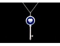 Tiffany & Co. Sterling Silver Blue Enamel Decorated Heart Tiffany Key, With Chain