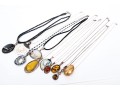 Sterling Silver Collection Of Ten Stone, Glass, Amber And Composite Necklaces