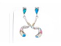 Sterling Silver Collection Of Four Opal Doublet Inlaid Drop Pendant And Hoop Earrings