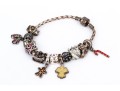 Pandora Sterling Silver Christmas Themed Charms, On A Woven Champagne Cord Bracelet