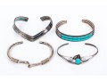 Sterling Silver Collection Of Four Cuff Style Bracelets; Two Plain Styles, Two Turquoise Set