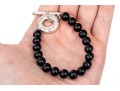 Tiffany & Co. Sterling Silver Bold Chunky 1837 Style Toggle Black Onyx Beaded Bracelet