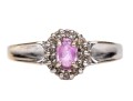 14k White Gold Oval Pink Topaz And Diamond Halo Ring, App. 0.07 TCW, Size 6.75