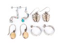 Sterling Silver Collection Of Four Opal Doublet Inlaid Drop Pendant And Hoop Earrings