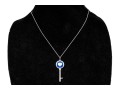 Tiffany & Co. Sterling Silver Blue Enamel Decorated Heart Tiffany Key, With Chain