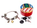 Pandora Sterling Silver Christmas Themed Charms, On A Woven Champagne Cord Bracelet