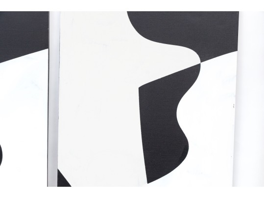 Pair Of Acrylic On Canvas Black And White Abstract