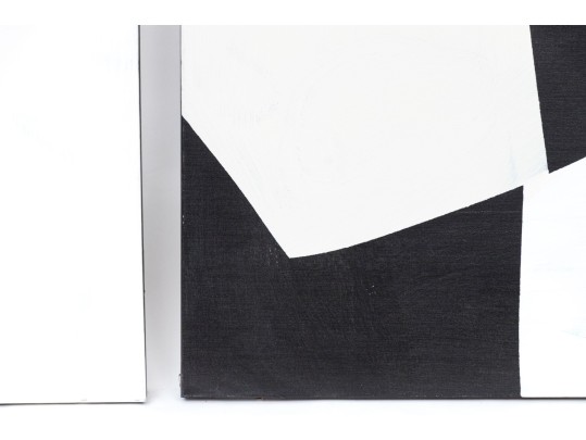 Pair Of Acrylic On Canvas Black And White Abstract