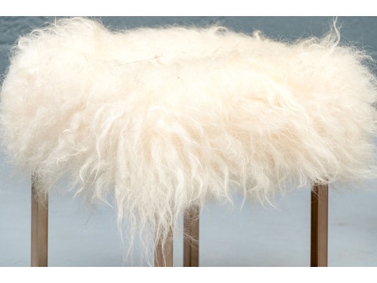 Pair Of Chic Shag Upholstered Stools