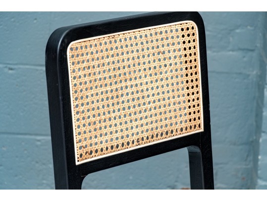 Black Finished Accent Side Chair With Caned Seat Back