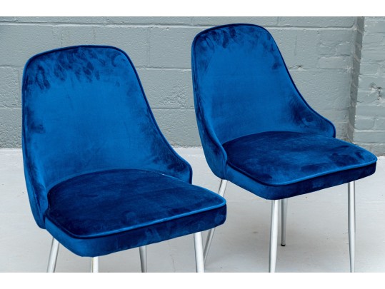 Chic Set Of Three Blue Upholstered Side Chairs
