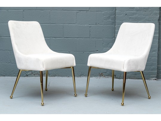 Elegant Pair Of Cream Upholstered Accent Side Chairs