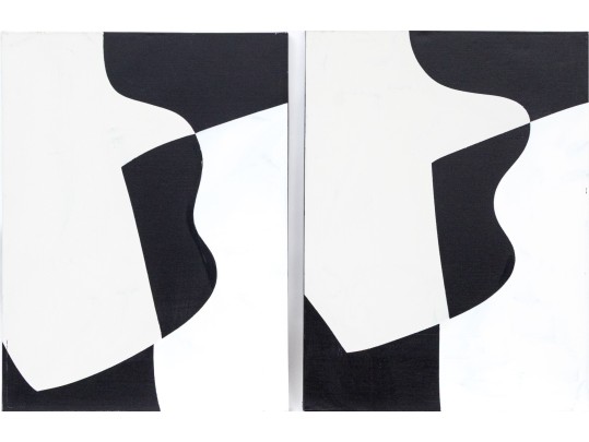 Pair Of Acrylic On Canvas Black And White Abstract