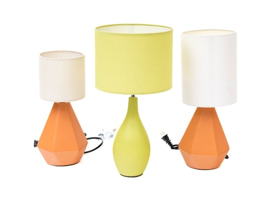 Set Of Three Intertek Ceramic Table Lamps In Green And Orange